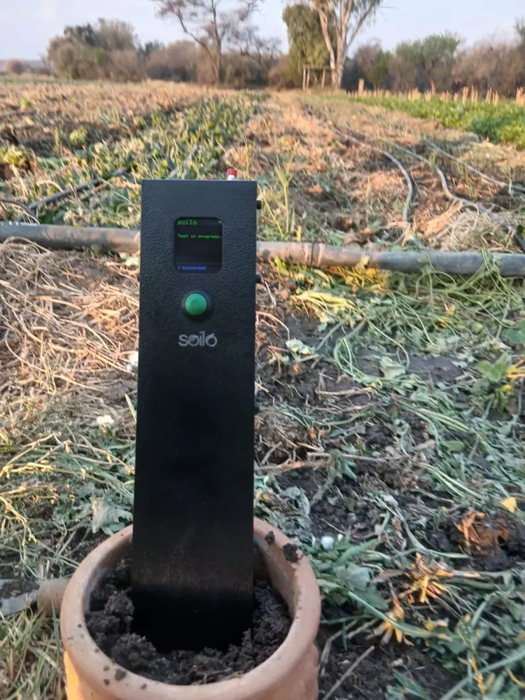 Soilo Essence testing a soil sample at the field edge