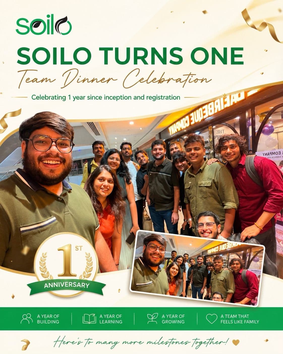 Soilo’s first-anniversary team dinner celebration collage