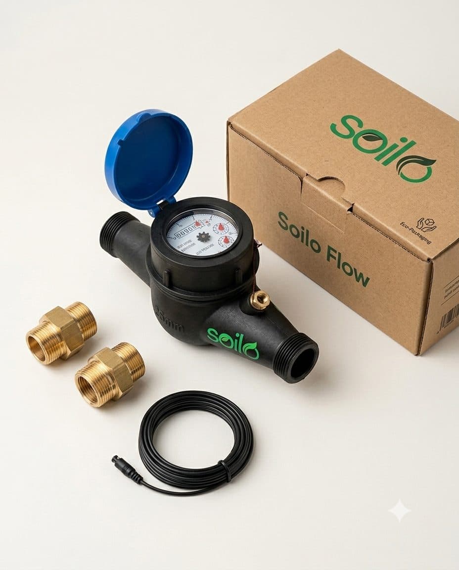 Soilo Flow meter with brass fittings, cable and box