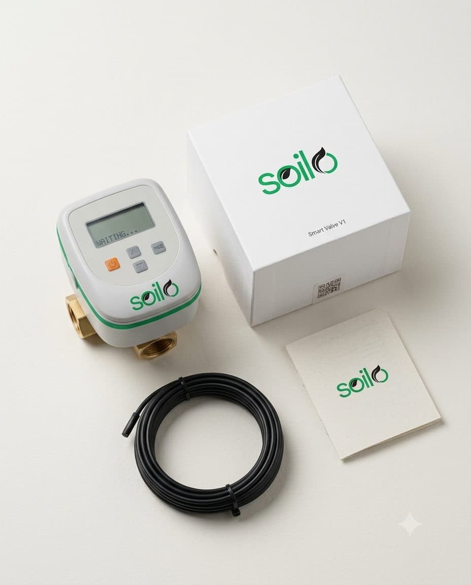 Soilo Valve connected irrigation control valve with display, brass connections and box