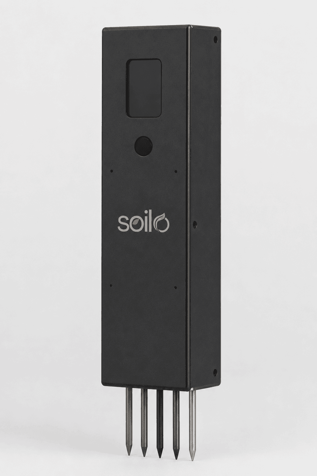 Soilo Essence portable soil intelligence device with a multi-probe sensor array and the soilo logo